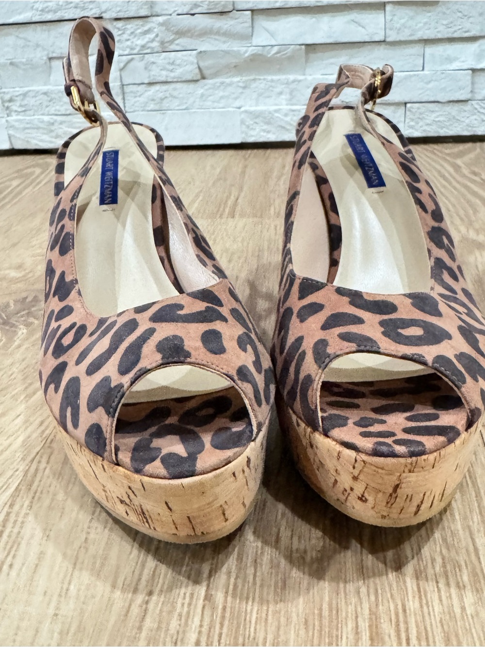 Stuart Weitzman Leopard Print Cork Wedge Slingback Sandals NWOT Women’s 10.5M - Picture 4 of 7